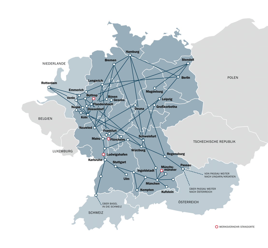 Grafik des Netzes der Werksverkehr-Standorte in Deutschland